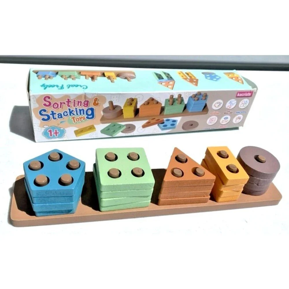 Kekristv Montessori Wooden Shapes Sorting, Stacking, Colors Puzzle Learn Toddler
